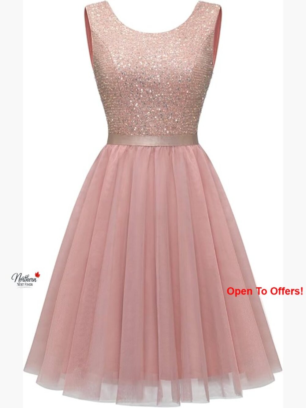 Sequin Cocktail Dress Sleeveless A-Line Mini with Tulle Hem